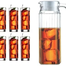 Crystal Desire Lemon Set of 1-Piece Jug and 6-Pieces Glass(1.1litter,280ml) Jug Glass Set-image-23