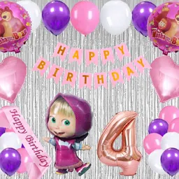 party breeze Masha Theme 4th Fourth Birthday Decoration Metallic Balloon Bear Decorations-picture-17