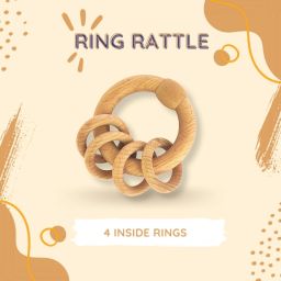 shreeja shilpcraft Natural Neem Wood Ring Inside Ring Rattle with Dumbbell and Cloud Shape Teether Rattle image 4