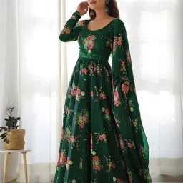Printed, Embellished, Solid, Paisley, Floral Print, Woven, Embellished Georgette Stitched Anarkali Gown-image-20