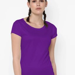 Women Sporty, Solid Round Neck Polyester Purple T-Shirt-image-82