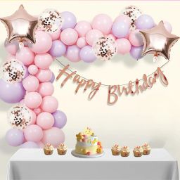 60Pcs Pink Purple Pastel Birthday Decoration Kit for Girls Boys-image-86