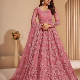 Embroidered Net Semi Stitched Flared/A-line Gown-image-12
