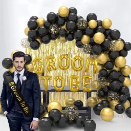 Printed "Groom to be" Golden Black Theme Foil Balloon Sash Decoration Kit Letter Balloon-19