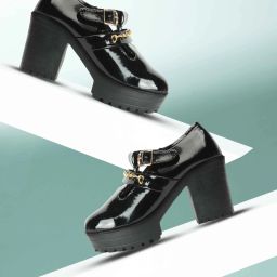 Women's Casual Patent Leather Stylish Black Buckle Heels Loafers Boots For Women-image-2