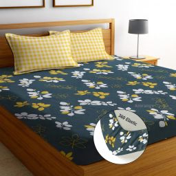 190 TC Cotton King Floral Fitted (Elastic) Bedsheet-image-14
