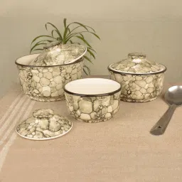stylemyway Ceramic Serving Bowl Serving Donga with Lid (Set of 3, Grey Lustre) | Dinner Serving Casserole Set| image 2