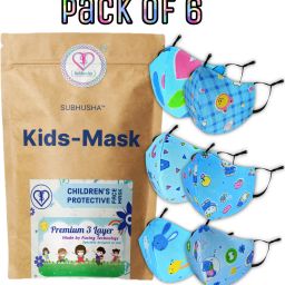 SUPER SAFETY 3 Layer cartoon print kids mask with Adjustable Ear loops Pack Of 6 3-Kids Cartoon Print-6-PCS-Sky Blue Reusable, Washable Cloth Mask-picture-4