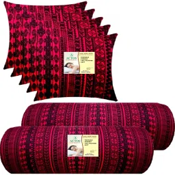5 Cushion And 2 Microfibre Geometric Bolster Pack of 7-image-77