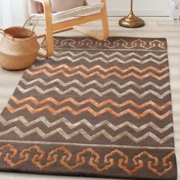 Buy Brown Abstract Wool and Art Silk 4 ft x 6 ft Hand Tufted Carpet by Joyrugs by Littlelooms-picture-36