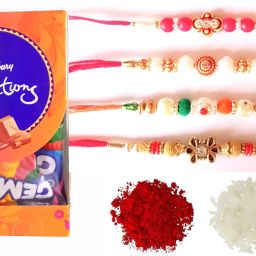 Mini Gift Pack Chocolates With Beautiful Rakhi Set Of 5 Plastic Gift Box-22