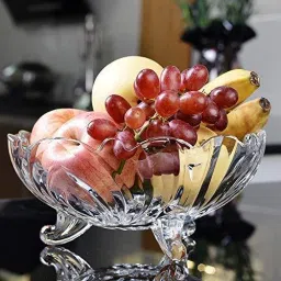 Three Leg Glass Fruit Bowl, 1.5 LTR, Crystal Clear Glass Fruit & Vegetable Basket-image-4