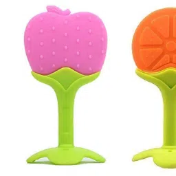 Silicone BPA Free Fruit Shape Teethers for Babies (Peach, Apple & Orange) Teether-image-0