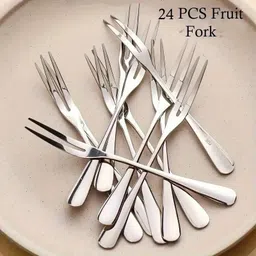 manorath Pack of 24 Pieces Stainless Steel 2-Prong Appetizer Fruit Fork Set Disposable Stainless Steel Fruit Fork Set-picture-49