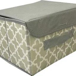 house of quirk Polyester 3 Pack Foldable Storage Bin with Lid and Handle Storage Basket image 2