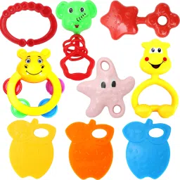 Pack of 8 Rattles Set with Teathers for New Born Babies Toy Non-Toxic BPA Free Rattle-16