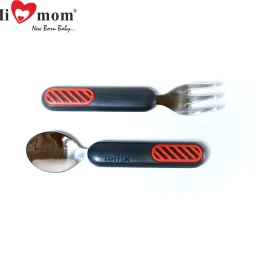 Infant Tableware Feeding Fork Spoon Baby Tableware Learn Eating Training Short - Stainless Steel-image-52