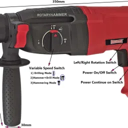 dumdaar DM26 Machine 100% COPPER WINDING with 5pc bit 5pc Stone and 13mm drill chuck & Adaptor 13pc HSS 5pc Masonry with 5pc Wood bit Rotary Hammer Drill image 2
