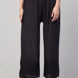 Women Flared Black Viscose Rayon Trousers-image-28