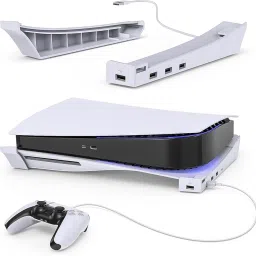 ZITRONIX Horizontal Stand for PS5 Console with 4-Port USB Hub, Upgraded Base Skate Holder Gaming Accessory Kit-25