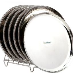 Stainless Steel Hammered Dinner Plate/Thali/ Kumcha - Pack of 6 (Diameter 11 Inch) Dinner Plate-image-50