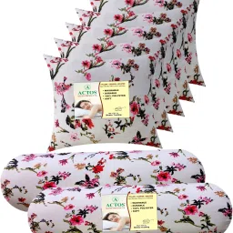 Combo Set Of 5 Cushion And 2 Microfibre Floral Bolster Pack of 7-image-104