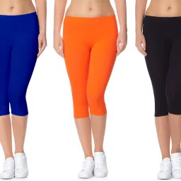 Cotton Lycra 220 GSM Bio-Wash Women Blue, Black, Orange Capri-image-52