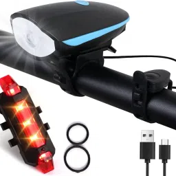 USB Rechargeable Front Cycle Light and Horn with Red Taillight Bell-16