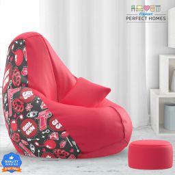 XXXL PatternPuff Bag With Free Cushion and Puffy , Girl Gun - H - Pink Teardrop Bean BagWith Bean Filling-image-26