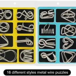 16 in 1 Metal Puzzles Brain Teaser Challenge Set IQ Busters Intellectual Toy for Kids and Adult-0