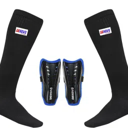 Ultimate Protection (One Pair Large Shin Guard + One Pair Lycra Plain Knee Length Football Socks + One Pair UV Protection Arm Sleeves) Football Kit-image-87