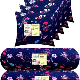 Combo Set Of 5 Cushion And 2 Microfibre Floral Bolster Pack of 7-image-113