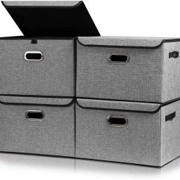 Polyester Hamper Collapsible Storage Box Rectangle Container Bins Fabric Storage Organizers Cube with Metal Handles for Office, Bedroom, Closet, Kids Toys (4) Storage Basket-image-57