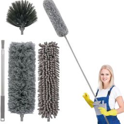 3 in 1 Microfiber Feather Duster With Bendable & Extendable Fan Cleaning Brush Wet and Dry Duster Set-image-125