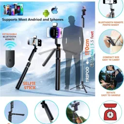 fire turtle 3-in-1 Bluetooth Selfie Stick with Tripod Stand Extendable & Versatile Tripod image 2