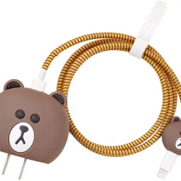 AUDICE iPhone Charger Cover For 18W/20W | Cute 3D Cartoon Character Dark Brown Bear Cable Protector-image-96