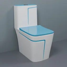 Dimond Quality LT03 White commode with SKY Blue Finishing Line and Round Flush Button Western Commode-5