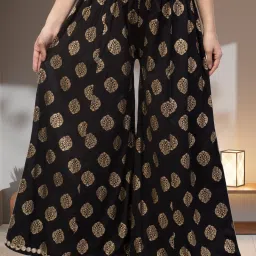 Women Flared Black Viscose Rayon Trousers-image-17