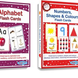 Large Size Flash Cards Alphabet -26 cards & Numbers, Shapes & Colours - 32 cards. All are both side printed. Size: 15.2 x 21.6 cms-26