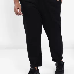 Plus Size Men Regular Fit Black Cotton Blend Trousers-image-3