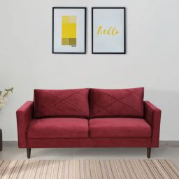 casacraft from pepperfry Bonito Velvet 3 Seater Sofa In Berry Red Colour-picture-36