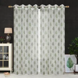 152.4 cm (5 ft) Tissue Semi Transparent Window Curtain (Pack Of 2)-image-3