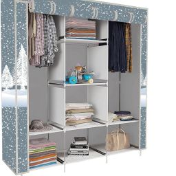 8 Shelf Foldable Collapsible Wardrobe Storage Organizer Almirah Cloth Rack Carbon Steel Collapsible Wardrobe-image-99