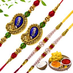 Designer Peacock Blue Assorted Rakhi Set-image-98