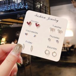 Colorful New Cute Trendy Heart & Bow Shapes Multiple Monday-Sunday Little Stud Alloy Stud Earring-image-7