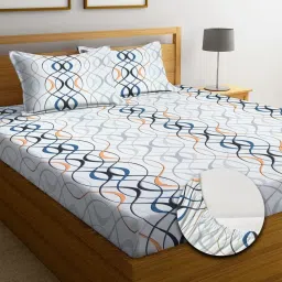 300 TC Cotton Queen Geometric Fitted (Elastic) Bedsheet-13