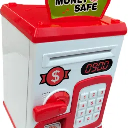Money Safe ATM Bank with Music Light and Fingerprint Inouction ATM Toy (Red)-image-60