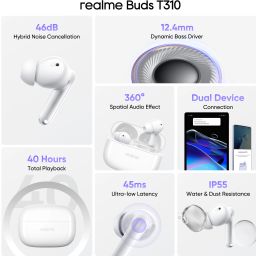 realme Buds T310 with 12.4mm Driver, 46dB ANC, Spatial Audio and upto 40 hours Playback Bluetooth Headset image 2
