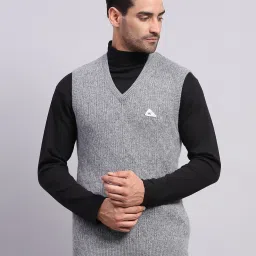 Men Self Design V Neck Grey Sweater-picture-19