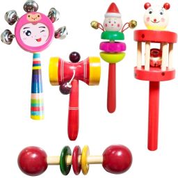 Wooden Rattle for Kids Newly Born Baby Hand Crafted Toys Pack Of 5 Rattle-13
